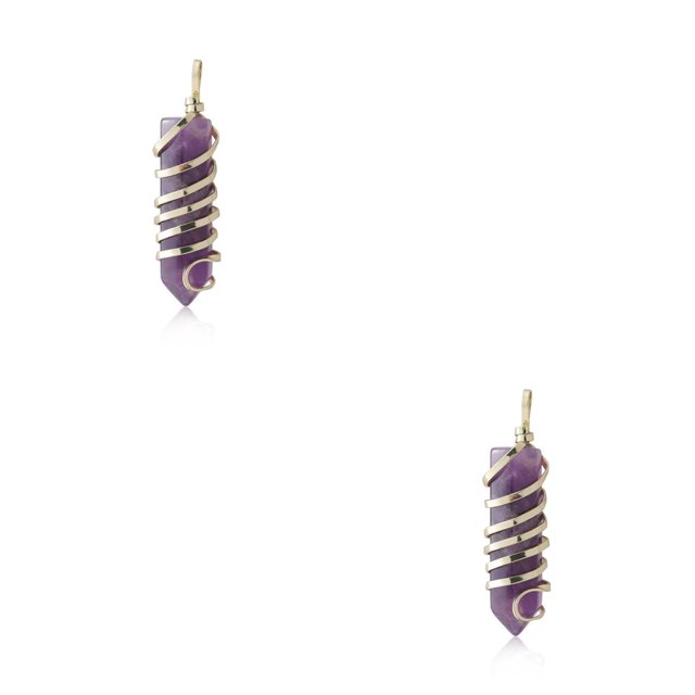 yingyy Wire Wrapped Charm Hanging Pendant Colorful Exquisite Crystal Crafting Necklace Keychains Earrings Accessories Amethyst 2Set