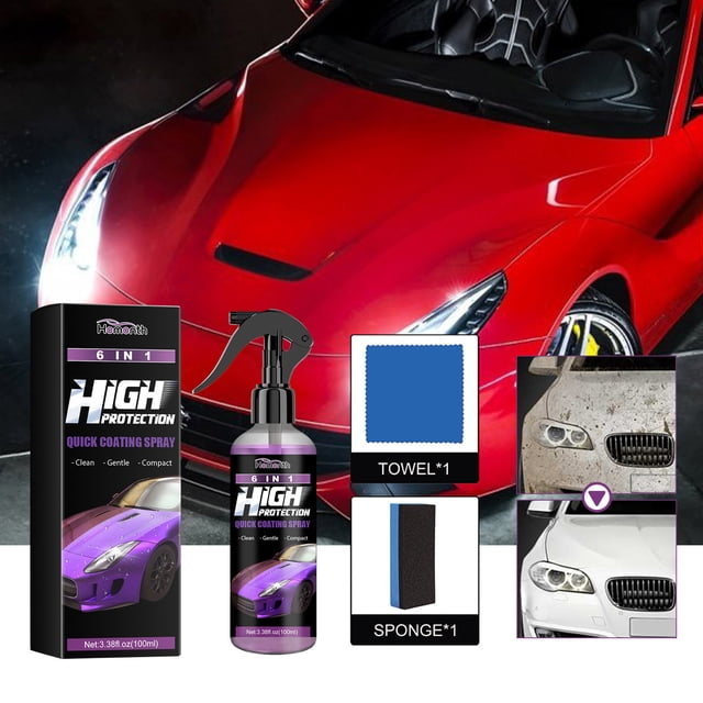 Leutsin Car Spray Cleaner Outdoor,6 in 1 High Protection Quick Car Coating Spray,Used for Car Scratch Repair,Protective Coating Polishing and Hydrophobic,100ml Spray Waterless Wash