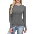 thumbnail image 3 of Ribbed Fitted Fall Tops - Crew Neck Long Sleeve Shirt Stretch Casual Basic Tees for Women, 3 of 7