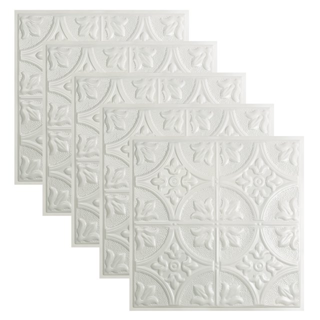 Great Lakes Tin Jamestown Gloss White 2ft x 2ft Lay In Ceiling Tiles (5 Pack)