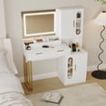 thumbnail image 3 of GloryStar Coiffeuse de 45 Pouces avec Design Cannelé, Miroir Éclairé avec 3 Réglages de Couleur, Grand Rangement d'Armoire et de Tiroir, Station de Recharge, 3 of 7