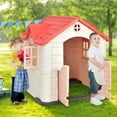 thumbnail image 4 of Gymax Kid's Playhouse Games Cottage w/ 7 PCS Toy Set & Waterproof Cover Pink, 4 of 10