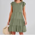 thumbnail image 1 of Fshaion Robe d'Été pour Femmes 2024 Grande Taille Couleur Unie Robe à Manches Courtes Liquidation à Moins de 10!, 1 of 9