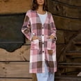 thumbnail image 4 of RXMEKW Plaid Wool Blend Coat With Button Front And Pockets for Women, Longline Cardigan Jacket, Brown, 4 of 6