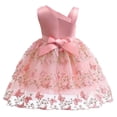 thumbnail image 3 of Penkiiy Toddler Girls Net Yarn Flowers Mesh Embroidery Bow Ruffles Birthday Party Gown Long Dresses 3-4 Years Pink, 3 of 8
