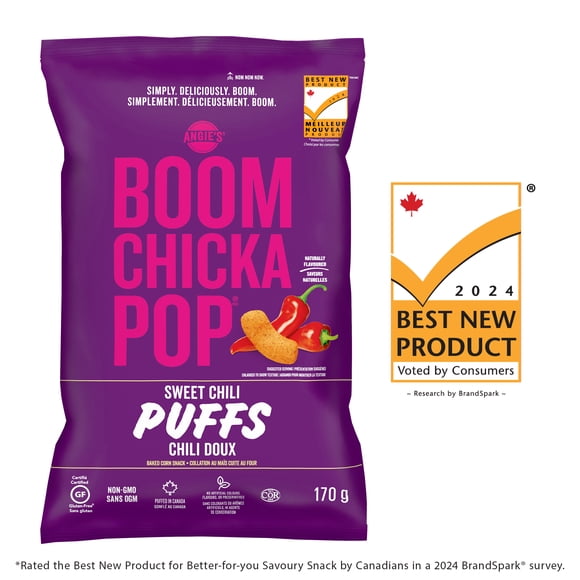 Angie’s BOOMCHICKAPOP Sweet Chili Puffs, Naturally Flavoured Corn Puffs, Baked Not Fried, 170 g