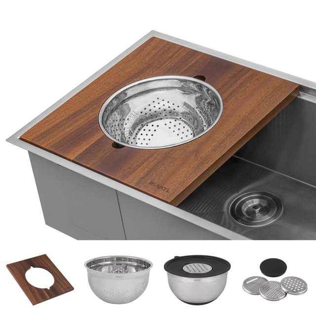 Ruvati Wood Platform With Mixing Bowl And Colander (Complete Set) For Workstation Sinks - Rva1288