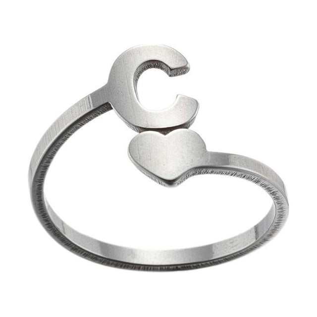 Fashion 26 English Letter Opening Rings Stainless Steel Girls Love Retro Jewelry