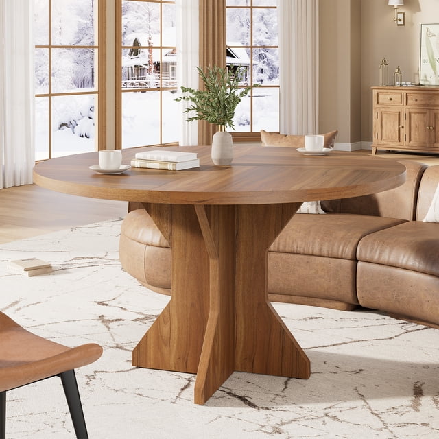 Garvee 47" Round Dining Table, Kitchen Table for 4-6 People, Circle Tables with Sturdy Pedestal Base, Space Saving Dinning Room Furniture for Living Room, Kitchen, Apartment