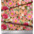 thumbnail image 2 of Soimoi polyester Crepe Fabric Leaves,Clematis & Rose Floral Printed Craft Fabric by the Yard 52 Inch Wide, 2 of 3
