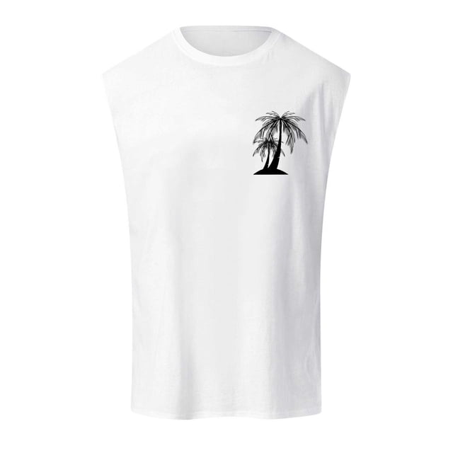 Summer Fashion Men's Vest Coconut Tree Small Pattern Shoulder Design Minimalist Style Casual Sleeveless Top