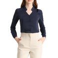 thumbnail image 1 of INSPIRE CHIC Chemise Élégante à Manches Longues Col en V pour Femmes P Bleu Marine, 1 of 7