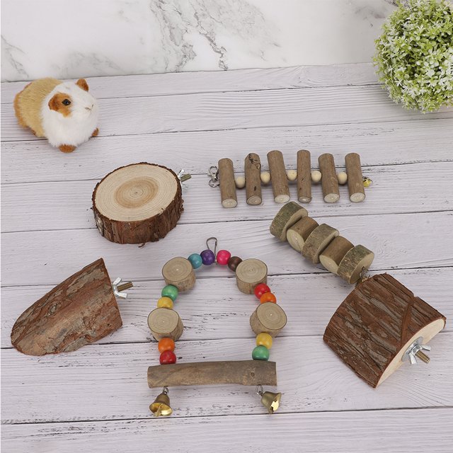 Wood Hamster Toy, Small Pet Toy, Swing Biting String Jumping Platform For Mice Reptiles Hamsters Chinchillas