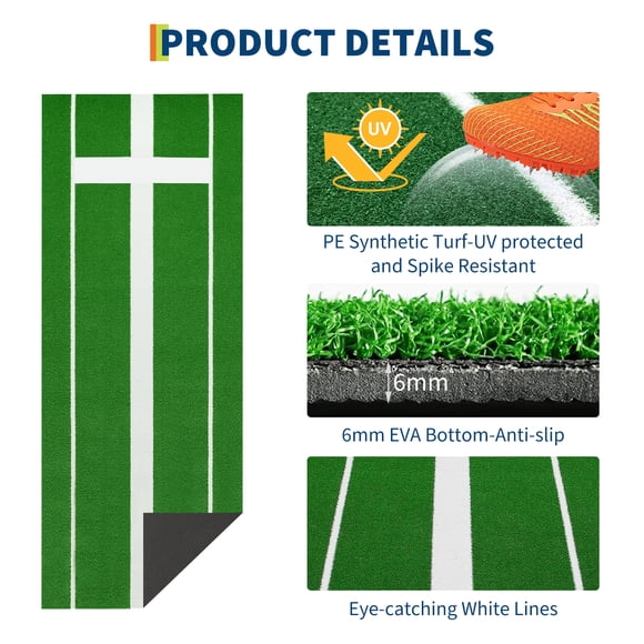 EDTara Tapis de Lancer de Softball Professionnel 10 X 3 Pi, Comprend du Caoutchouc Toutes Saisons et un Gazon Résistant aux UV, Conçu pour la Pratique Intérieure et Extérieure pour un Entraînement de Softball Uniforme