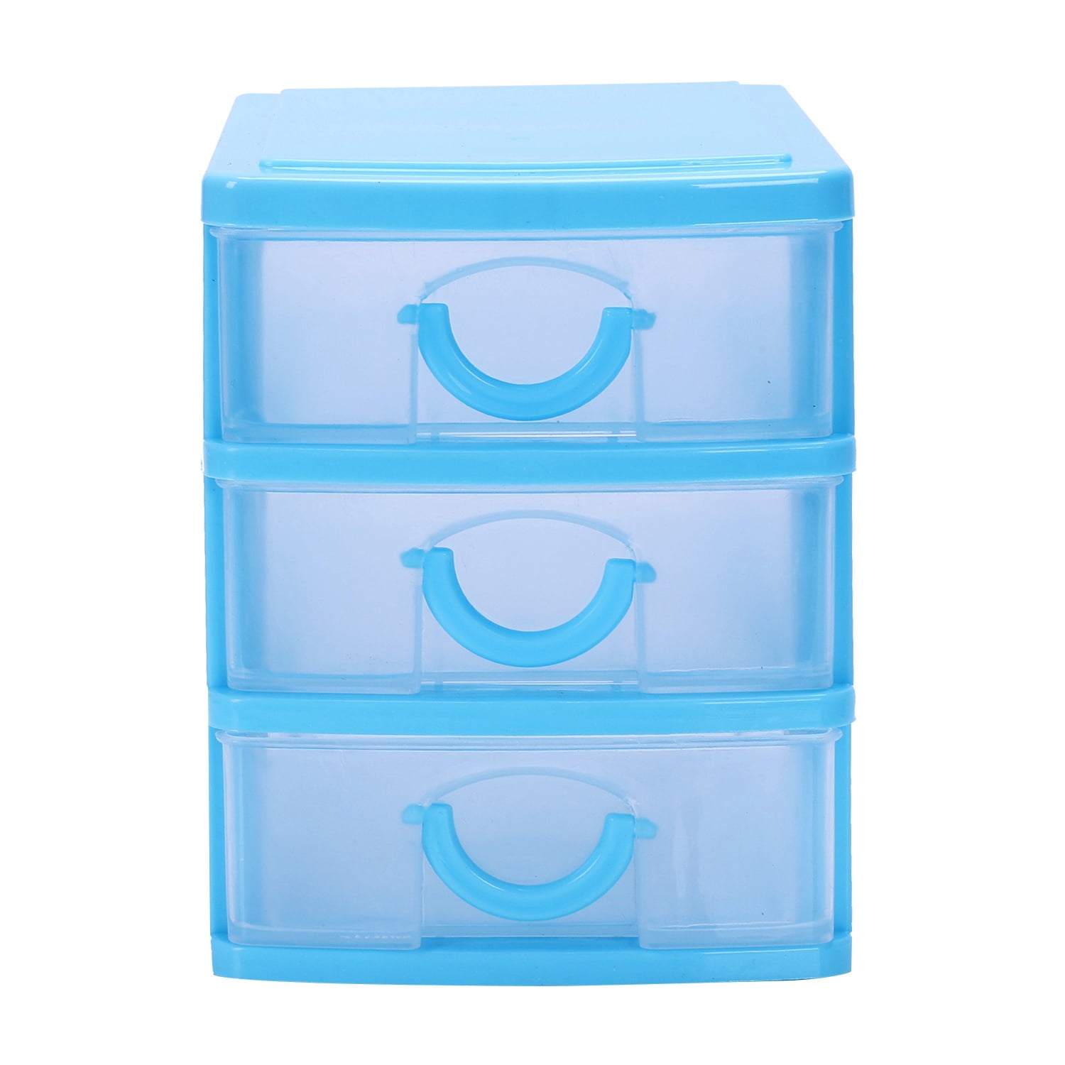 Mini Boîte de Rangement en Plastique Translucide de type Tiroir (Bleu 3 Couches)