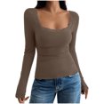 thumbnail image 1 of Timegard Going out Tops for Women Ribbed Lace Square Neck Slim Comfy Long Sleeve Shirts Tops Trendy, 1 of 5