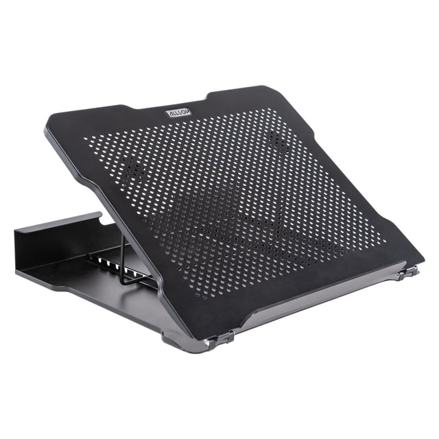 Allsop Metal Art support d'Écran Ajustable à 7 Positions en Métal Noir avec Plateforme Ventilée Perforée, Rebord avant Surélevé pour Sécuriser les Ordinateurs Portables et support Ajustable Offrant Sept angles de Vision Ergonomiques, Convient aux Ordinateurs Portables jusqu'à 13 Lb.