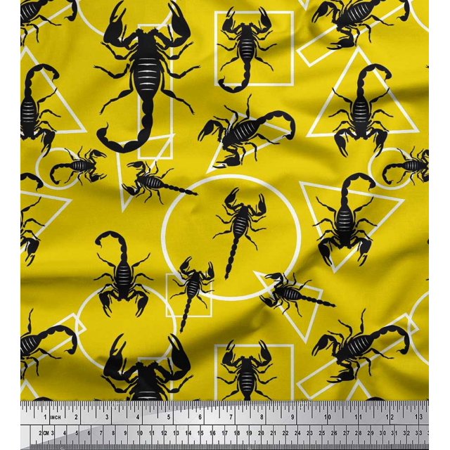 Soimoi Georgette Viscose Fabric Geometric Shapes & Scorpion Insects Printed Fabric 1 Yard 42 Inch Wide