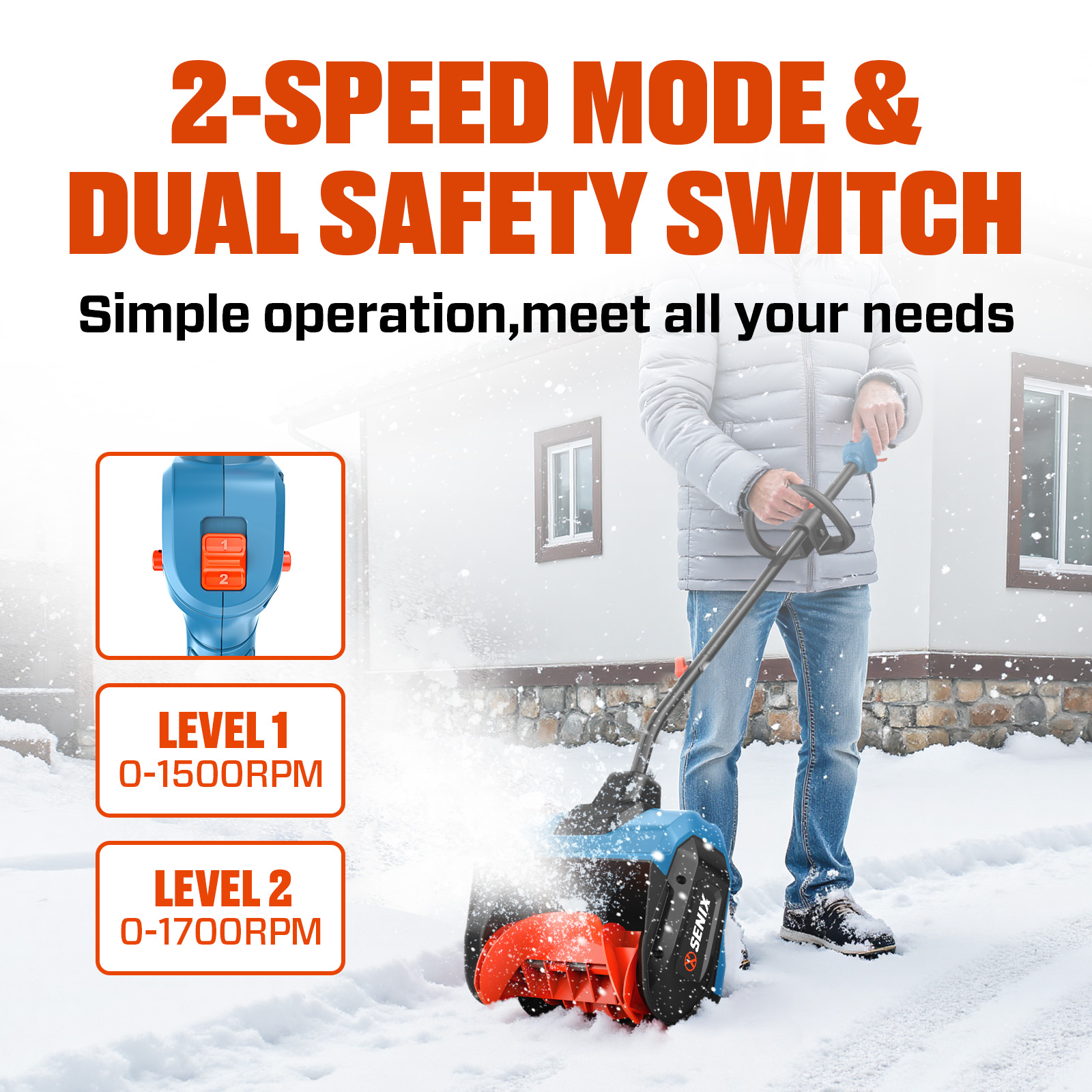 SENIX 40V 13-inch Cordless Snow Shovel w/2 x 4Ah Batteries