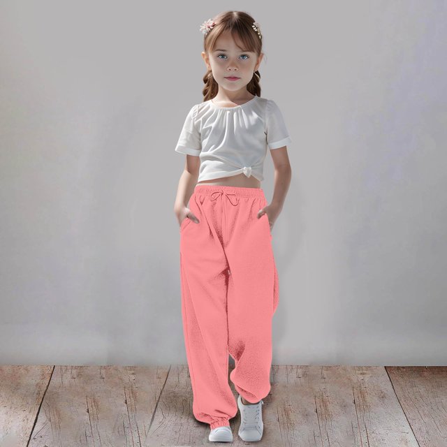 PMVFHDE Kids Pants Medium And Large Children Casual Girls Solid Color Drawstring Sweatpants,RD1,3-4 Years