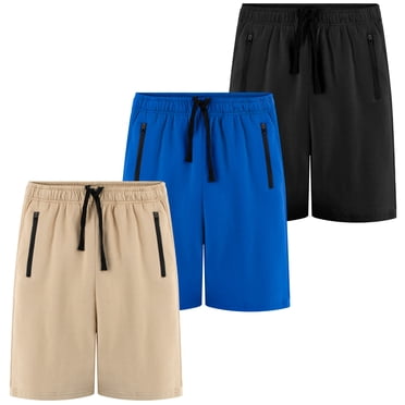 BIG ELEPHANT Shorts Athlétiques pour Garçon avec Poches à Glissière et Cordon de Serrage, Shorts Décontractés pour Garçons Adolescents, Lot de 3, Tailles : 7-17 Ans