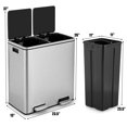 thumbnail image 2 of Gymax 16 Gallon Dual Step Trash Can Recycling Stainless Steel Double Bucket Pedal Bin, 2 of 10