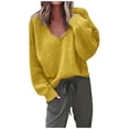 thumbnail image 2 of EGNMCR Chandails pour Femmes Mode Col en V Chandail Ample Manches Longues Hauts, 2 of 8