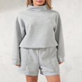 thumbnail image 2 of Women‘s 2 Piece Tracksuits featuring Loose Turtleneck Sweatshirt and Shorts, 2 of 9