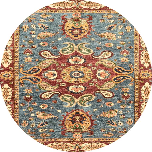 Ahgly Company Indoor Round Abstract Brownish Green Geometric Area Rugs, 4' Round