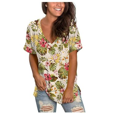 AMERTEER T-shirt pour Femmes Décontracté Confortable à Col en V Imprimé Coupe Ample à Manches Courtes T-shirt pour Femmes