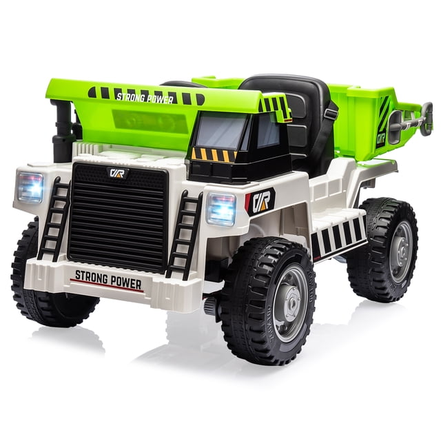 AKDSteel 12V Kids Ride On Dump Truck, 4-Wheeler Electric Car with Dump Bed & Shovel, Ride On Toy for Kids