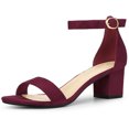thumbnail image 1 of BLISSFUL STEP Women's Ankle Strap Open Toe Block Heels Sandals Burgundy (Size 7), 1 of 6