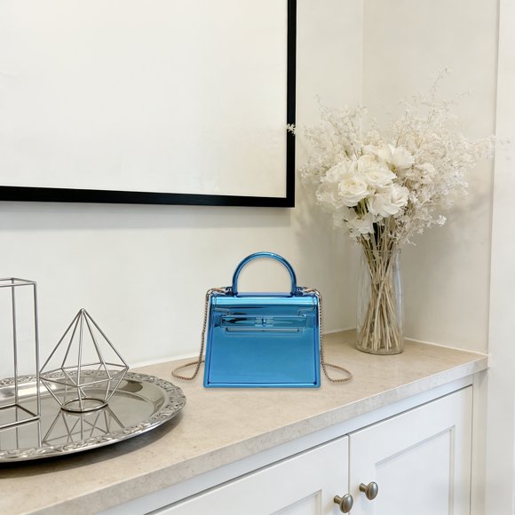 Sac à Bandoulière Chaîne de Designer à la Mode, Mini Sac Bandoulière en Acrylique Uni avec Sangle Ajustable, Petit Sac Portable pour Rangement Quotidien Téléphone Clés Rouge à Lèvres, Bleu