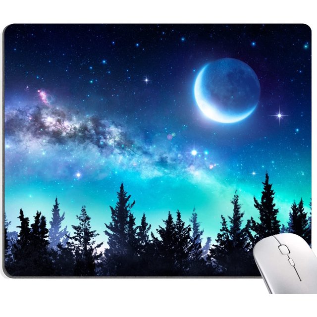 Mouse Pad, Cute Mouse Pads, Square Washable Cloth Personalized Mouse Mat with Design, Gaming Office Home Non-Slip Rubber Base Computer Mousepad, Forest Moon