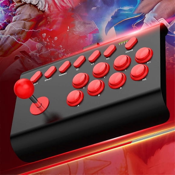Y02 Fighting Game Joystick with Stretchable Bracket Games Console 3-Mode Connection Macro/TURBO Function White Red