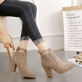 thumbnail image 4 of Ankle Boots Women Buckle High Heel Slip Pointed Toe Winter Chunky Ankle Boots Back Zipper Shoes, 4 of 9