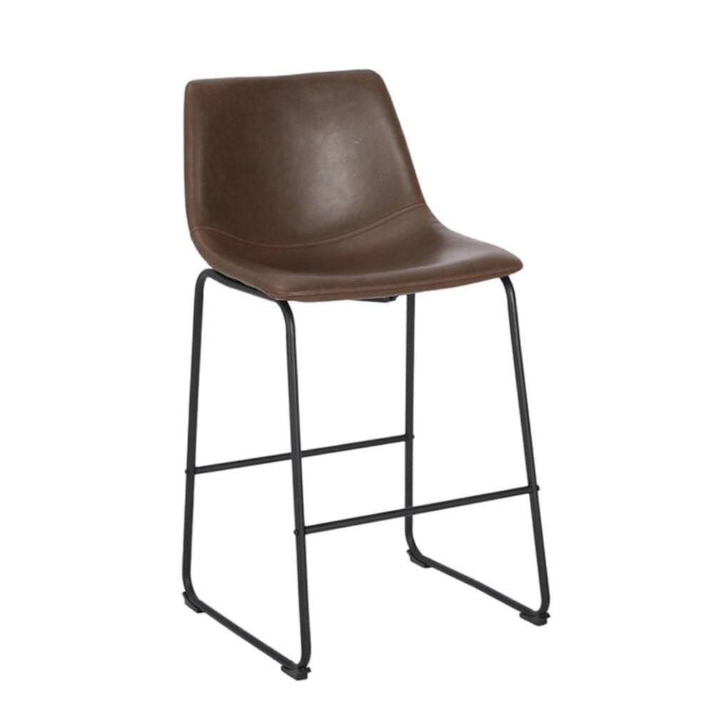 TABOURET LANDON 30" avec cuir PU et structure en acier thermolaqué noir mat ENSEMBLE DE 2