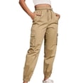 thumbnail image 1 of Timegard Joggers for Women Elastic High Waisted Drawstring Hiking Outdoor Workout Cargo Pants with Pockets, 1 of 5