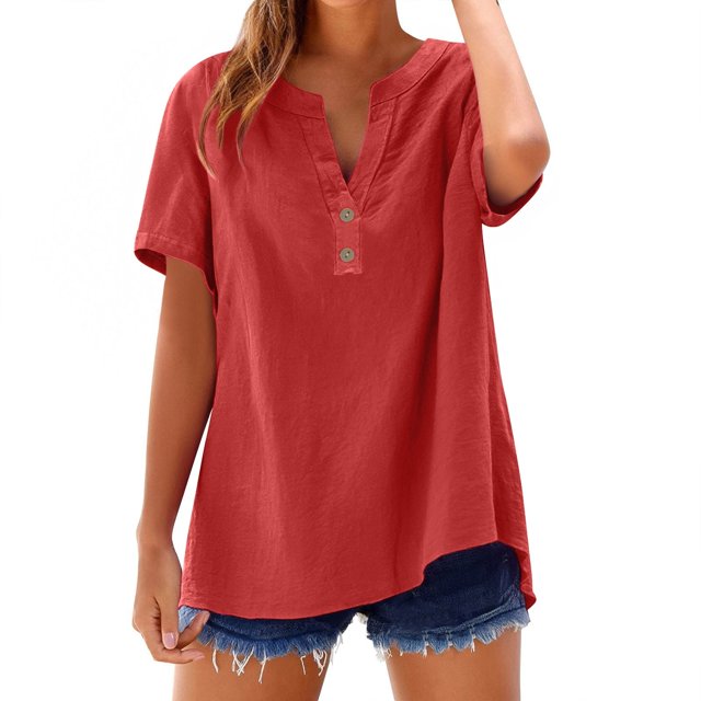 T-Shirts Femmes Lot Mode Décontractée Col en V Manches Courtes Haut T-Shirt - Hontri