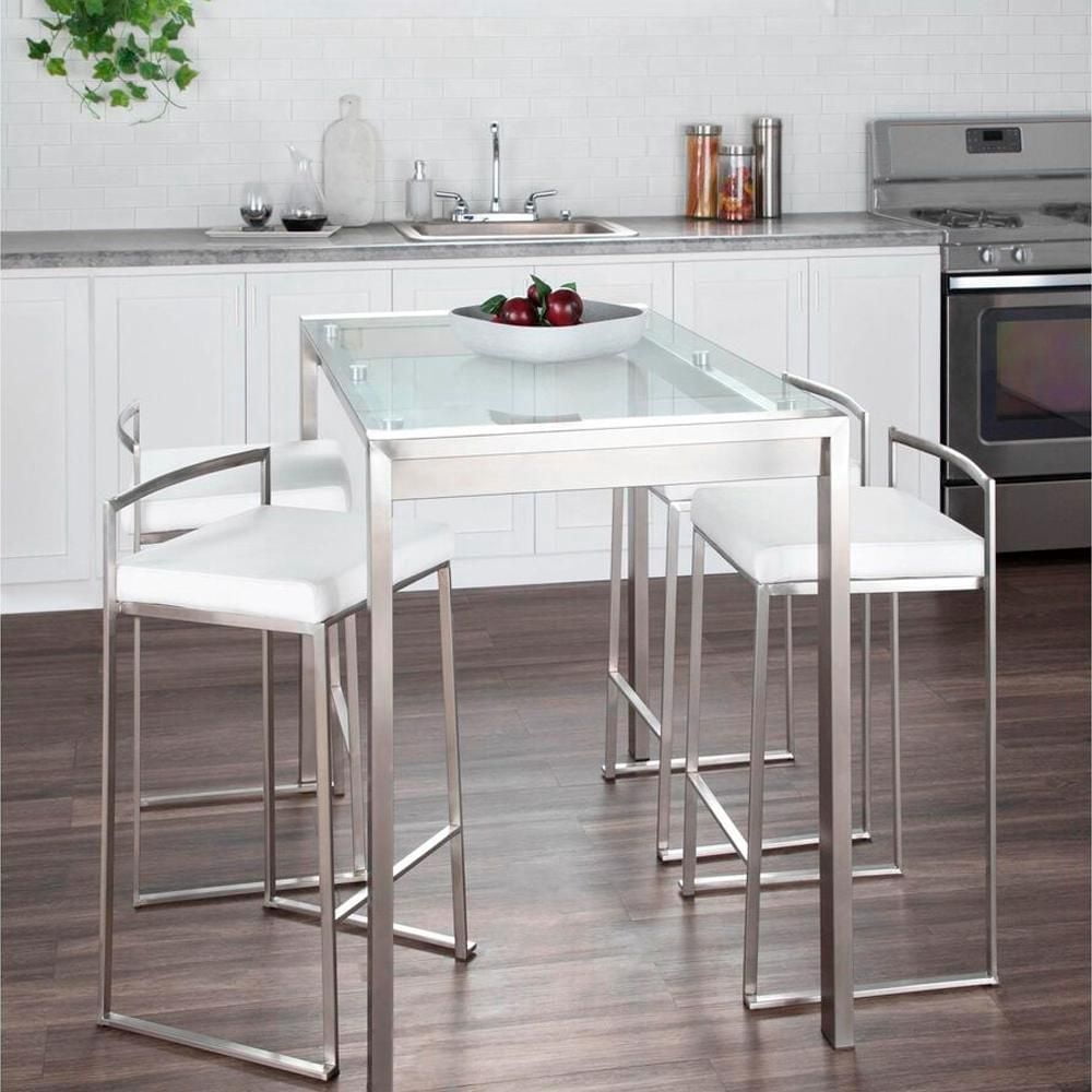 Heavenly Collection White PU Stool, White Bar Stool, White PU Bar Stool, PU Bar Stool with Chrome Finish, White Stool with Stainless Steel Frame, Low Back PU Bar Stool, Kitchen Stool, Island Stool, In