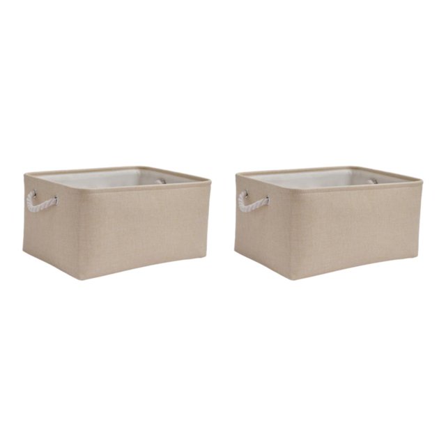 maskred Sturdy And Durable Cabinet Storage Bag For Well Organized Space Foldable Storage Box With Handle Cotton Multifunctional Beige 2Set