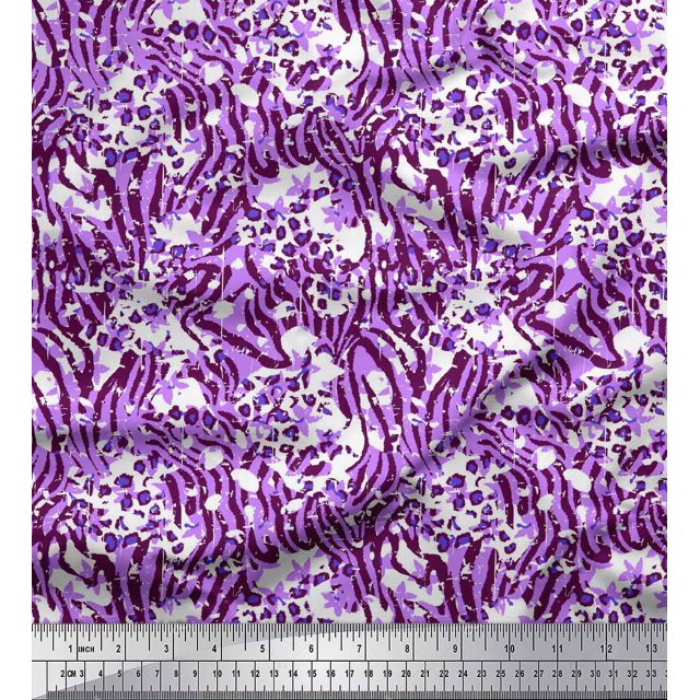Soimoi Purple Rayon Crepe Fabric Leopard & Wild Animal Skin Decor Fabric Printed BTY 46 Inch Wide