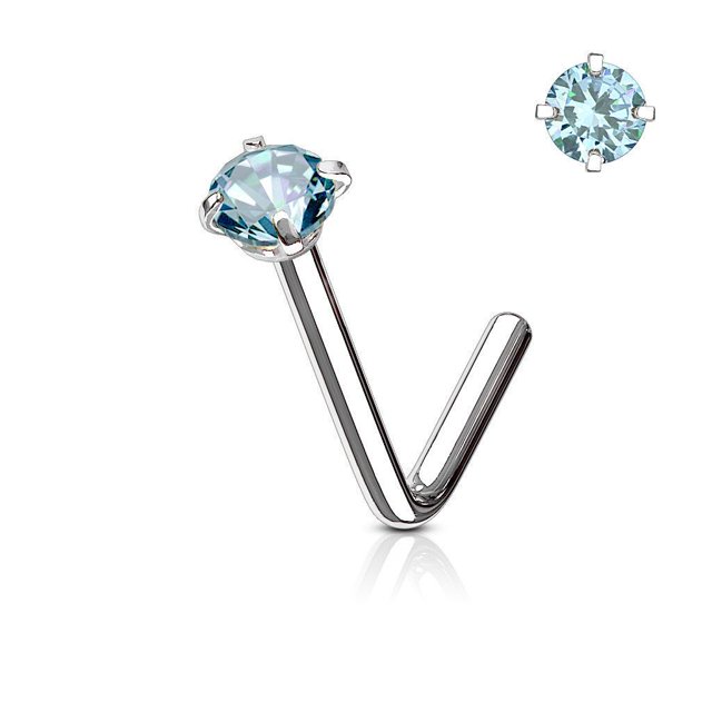 Nose Ring Stud L-Shape Surgical Steel Screw Piercing 3MM Set CZ Gem 20G 18G 6MM