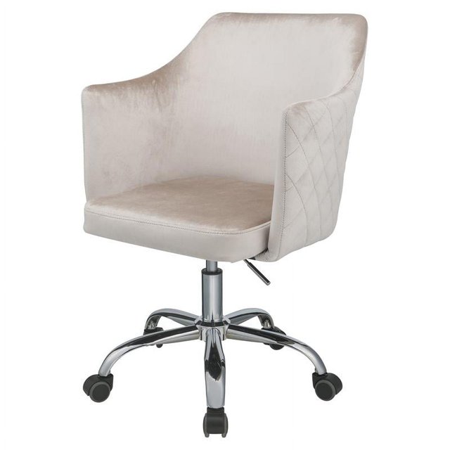 ACME Chaise de Bureau Pivotante en Velours Capitonné Champagne et Chrome
