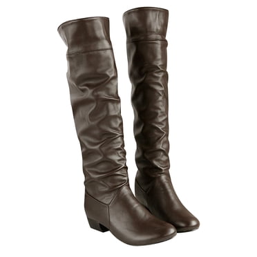 CEHVOM Bottes d'Hiver Élégantes pour Femmes Hauteur Genou Noir Brun Tige Haute Talons Plats Chaussures