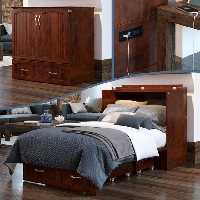 Southampton Murphy Bed Chest Twin Extra Long Walnut with Charging Station