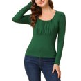 thumbnail image 1 of INSPIRE CHIC Blouse Basique à Manches Longues pour Femmes, devant Froncé, Col Rond, TG Vert Foncé, 1 of 6