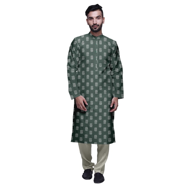 Atasi Kurta Décontracté Imprimé à Col Chinois avec Churidar Kurta Chemise pour Homme