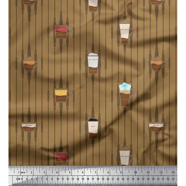 Soimoi polyester Crepe Fabric Stripe & Drinks Summer Designs Printed Fabric 1 Yard 42 Inch Wide