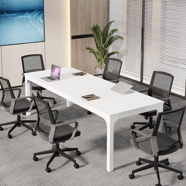 Tribesigns 6.5FT White Conference Table, Modern Office Meeting Room Table with Metal Frame, 78.74"W x 27.56"D for 6-8 People, Only Table